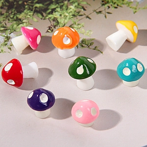 Miniature resin mushroom figurines in 8 vibrant colors for DIY micro landscape decor