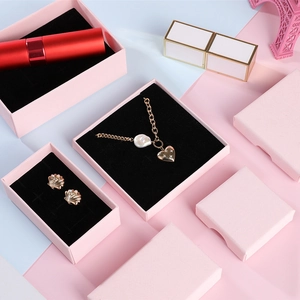 Pink jewelry gift boxes with black sponge inserts for rings necklaces and earrings