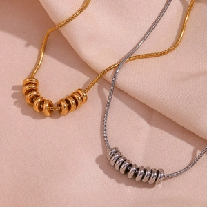 Minimalist 18K gold plated and silver stainless steel snake chain necklaces with bead charms