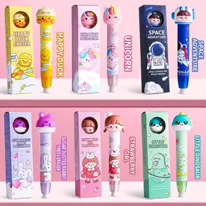 Retractable Pen Shape Eraser Cartoon Click Type Refillable Cute Students School Stationery Correction Tool