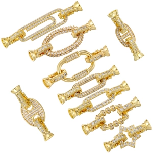 Cubic Zirconia Micro Pave Jewelry Connector Clasp Copper Gold Plated DIY Necklace Bracelet Making Geometric Links