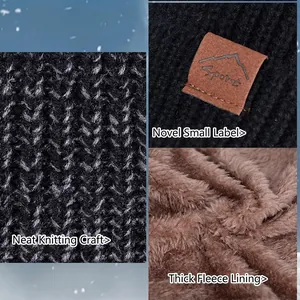 Ensemble bonnet et écharpe en tricot d'hiver avec doublure polaire et écusson en cuir