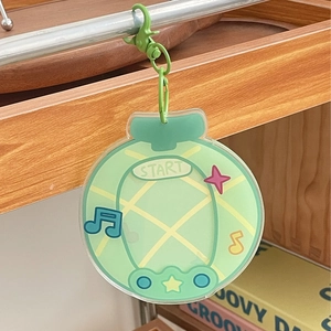 Cute green acrylic fruit card holder keychain with star pattern and plastic clasp