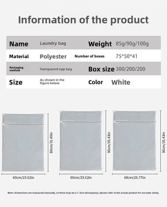 Detailed size chart showing dimensions for large mesh polyester laundry bags