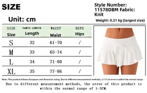 Detailed size chart for solid color mini skirt showing waist and length in cm