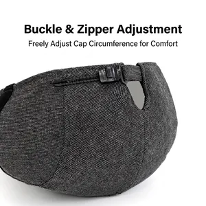 Dark gray vintage duckbill cap with adjustable YKK buckle and zipper closure mechanism