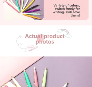 Detailed shot of retractable ballpoint pens in various vibrant pastel colors