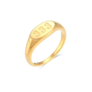 Minimalist 18K gold plated stainless steel ring with oval engraved number 333