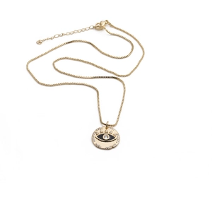 Collier avec pendentif Oeil de Protection plaqué or et cristaux sur chaîne box