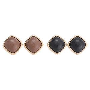 Retro geometric leather earrings in black and brown with elegant gold metallic borders
