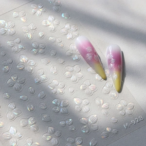 5D embossed nail art stickers with iridescent floral patterns and M-928 petal design