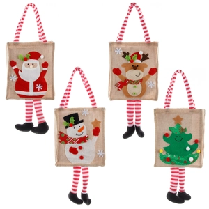 Set of 4 Christmas gift bags with 3D Santa, Snowman, Reindeer, and Tree designs