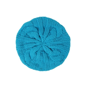 Peacock blue knitted cable-stitch beret for children featuring warm and trendy autumn style