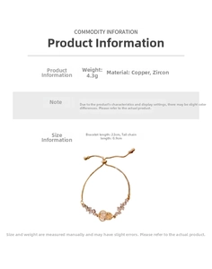 Detailed size and material specs for the adjustable zircon gourd bowknot bracelet