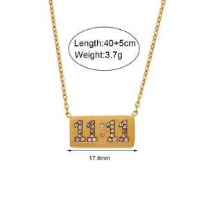 Golden 11:11 pig nose chain necklace with rhinestone rectangle pendant and size data