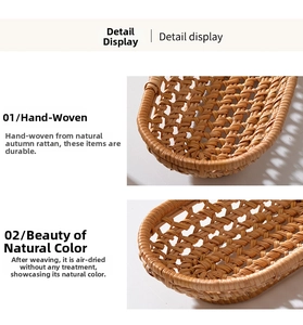 Close-up of hand-woven natural autumn rattan tray showing detailed rustic textures