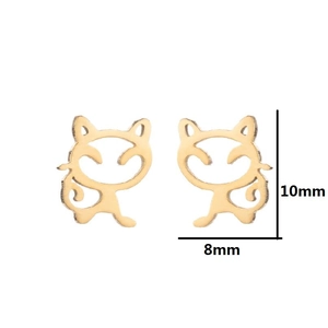 Pendientes de acero inoxidable dorado con forma de gato y diseño animal minimalista
