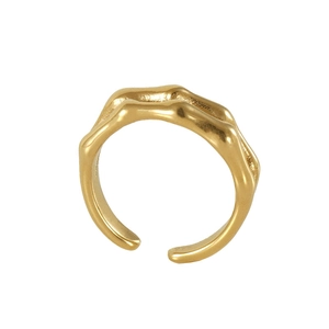 Minimalist double-layered bamboo style open ring in 18K gold-plated stainless steel