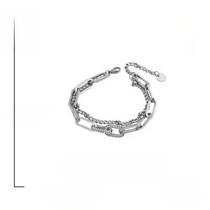 Silver double-layer chain bracelet with rhinestones, 23cm length and 10.5g weight info
