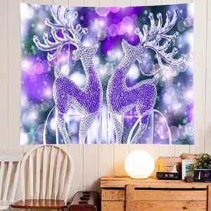 Tapisserie de Noël avec renne violet pour décoration murale dans la chambre et le salon