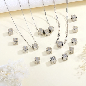 Cube Initial Letter Charms Sparkling Zircon Inlaid Copper Rhodium Plated DIY Jewelry Making Fashion Square Style Women