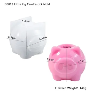 Dimensions détaillées du moule en silicone pour bougeoir cochon et résultat en résine rose