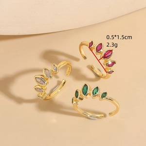 Three-piece gold adjustable ring set with marquise-cut colorful zircons and stones