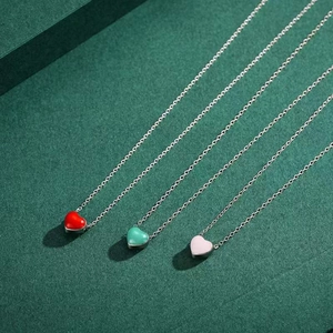 Elegant S925 sterling silver heart necklaces with colorful enamel pendants in three shades