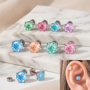 Zirkonia Ohrstecker Mit Feuerwerksschliff Edelstahl Schraubverschluss Helix Conch Piercing Schmuck Für Frauen Mädchen