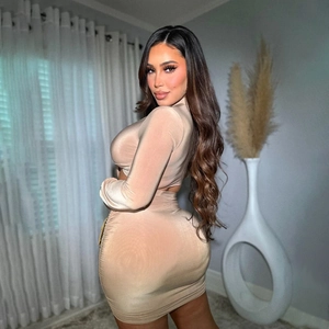 Chic long sleeve crop top and mini bodycon skirt two-piece set in nude beige color