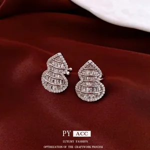 Vintage Silver Color Gourd Shape Ear Clips Copper Inlaid Cubic Zirconia No Pierced Earrings For Women Fashion