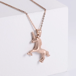 Unicorn Pendant Necklace 304 Stainless Steel Rose Gold Plated Animal Design Sandblasted Finish Elegant Jewelry Gift For Women