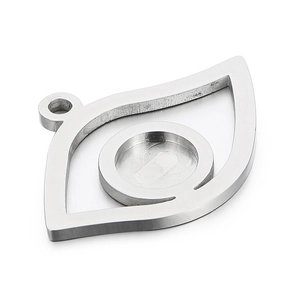 Eye of Horus stainless steel hollow pendant base with round tray in silver color