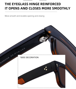 Detail of square sunglasses hinge and inner temple with size 52-16-143 and model S98098