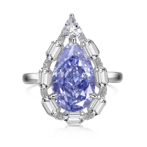 Elegant S925 silver ring featuring a pear-cut purple gemstone and pavé zircon details
