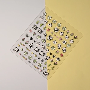 Detailed 5D embossed panda nail stickers with bamboo and Chinese New Year motifs
