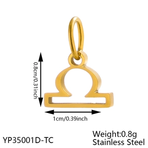 Detail of Libra zodiac pendant in gold stainless steel with precise size measurements