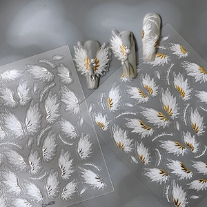 5D Embossed Angel Wings Nail Art Stickers Gold Silver Bronzing Feather Design Self Adhesive Manicure Decoration For Women