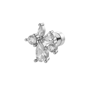 Elegant silver screw back cartilage earring with sparkling teardrop zircon crystals