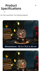 Close-up of vintage bronze snow globe lantern with Santa scene and dimensions 10.5x20cm