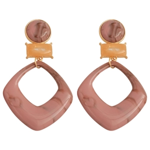 Pink marble and orange resin geometric earrings with gold links on white background