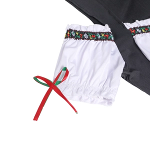 Close-up of white puff sleeve with colorful floral embroidery for Oktoberfest dress