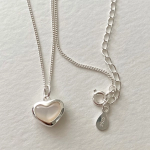 925 Sterling Silver Heart Pendant Necklace with White Mother of Pearl and S925 Stamp
