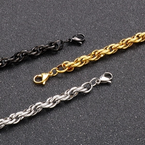 Ensemble de chaînes torsadées de 7mm en acier inoxydable noir, doré et argenté