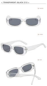 Detailed three-way view of C13 sunglasses featuring transparent frames and black lenses