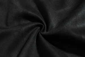 Macro shot of black jacket fabric showing high-quality velvet texture and spiral folds