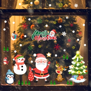 Cozy window display of Santa Claus and snowflake static stickers for Christmas