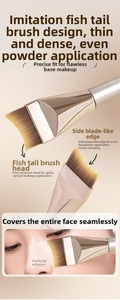 Detailed macro view of the fishtail-shaped foundation brush head with thin dense bristles