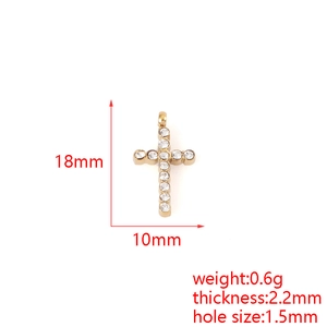Detail showing dimensions of gold stainless steel cross pendant with crystal inlay