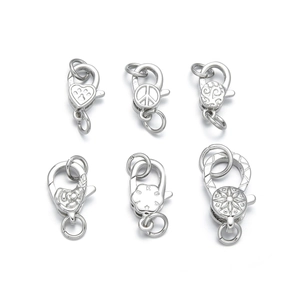 18K silver-plated lobster clasps with heart and floral relief designs for jewelry making